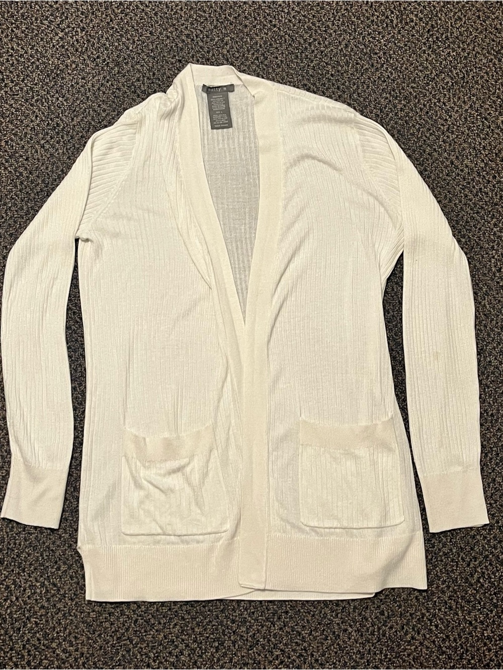 Matty M Ivory Open-Front Ribbed Cardigan with Pockets